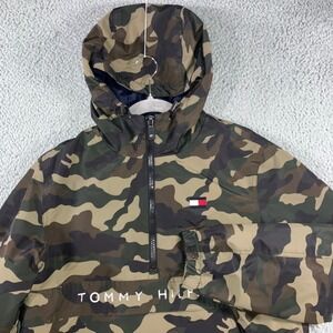 Tommy Hilfiger Camouflage Anorak Hooded Jacket Men Small Spellout Y2K Grunge